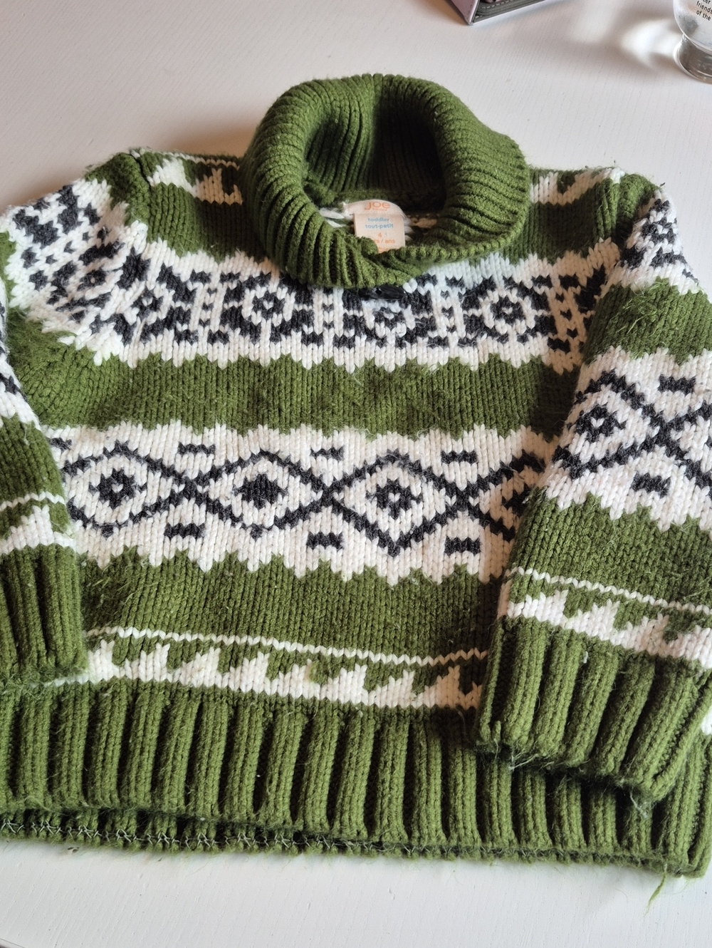 Olive Green/ White Fair Isle Turtleneck Sweater